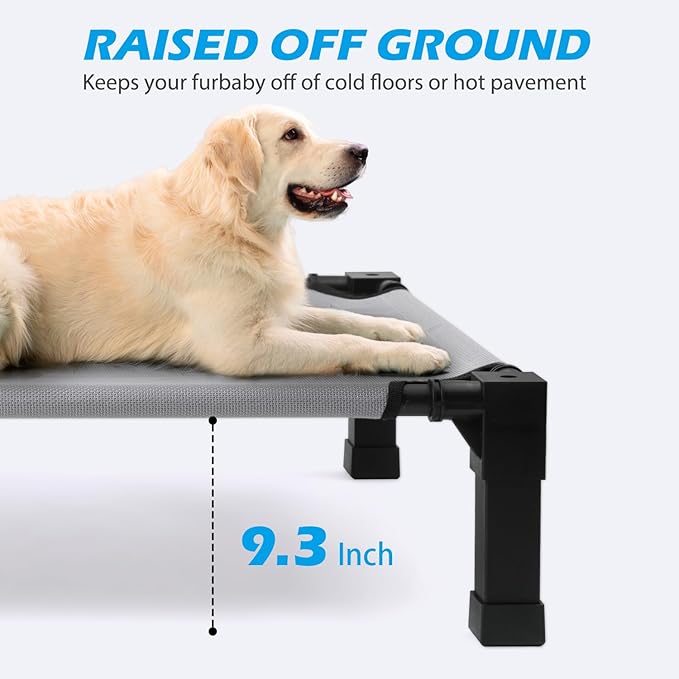 Heeyoo Elevated Dog Bed, Cooling Raised Pet Cot with Chew Proof Washable Breathable Mesh and Metal Frame, Portable Dog Cot Bed with No-Slip Feet for Outdoor or Indoor Use