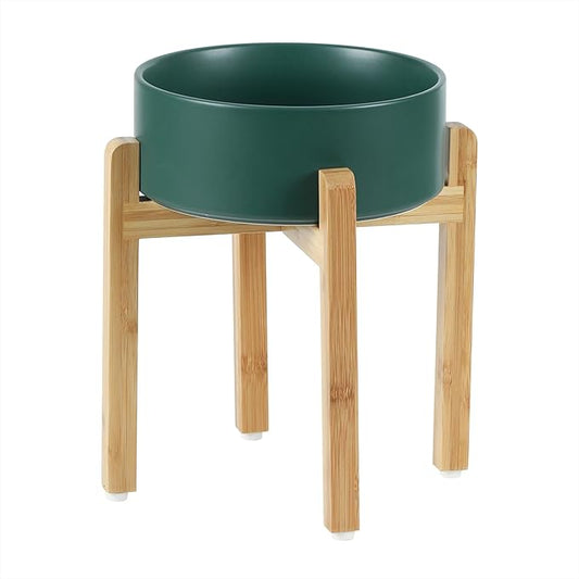 Ceramic Raised Dog Bowl Set, Elevated Dog Bowl with Stand, Food and Water Bowl for Large Breed Dogs, Weighted Dog Dishes, Pet Bowl(8.2'',60OZ, Green)