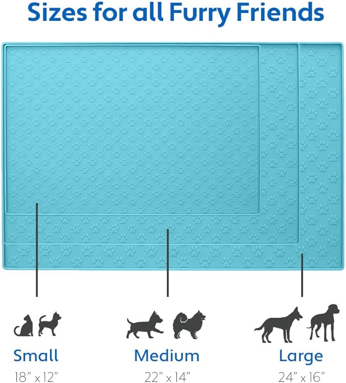 MIGHTY MONKEY 100% Waterproof Dog Food Mat, Raised Edges Silicone Pet Feeding Placemat for Cat, Dogs, Pet Bowls, High Lipped Tray Prevents Water Spills, Food on Floor, Dishwasher Safe, 24x16 Turquoise
