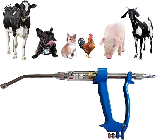 10ML Veterinary Metal Feeding Gun, Continuous Drench Gun Dosing Device Veterinary Adjustable Medicine Dispenser Husbandry Autonomous Feeding Tool, for Pig Cow, Sheep, Horse (Blue, 10ML No Bottle)