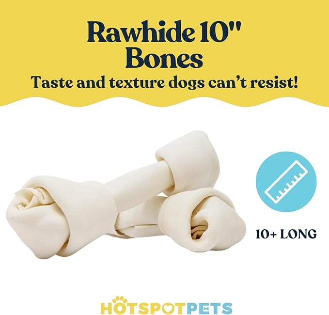 hotspot pets 10 Inch Large Rawhide Dog Bones - Made from Grass Fed Cows - Long Lasting Chews Great for Dental & Oral Care - Bones for Aggressive Chewers & Large Dogs (10 Inch - 2 Count)