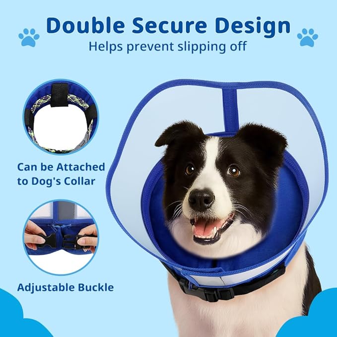 Soft Dog Cone Collar, Inflatable Donut Cones Alternative After Surgery with Anti-Lick Shield, for Large/Medium/Small Dogs to Stop Licking, Elizabethan Neck Ecollars of Shame, Comfy Pillow E Recovery