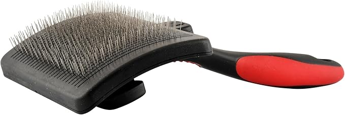 Jeffers Pet Self-Cleaning Slicker Brush for Dogs & Cats – Self Cleaning Button, Removes Tangles & Loose Hair, Non Slip Handle for Easy Grooming, Go To Gift for Pet Owners – Black, Red - Small