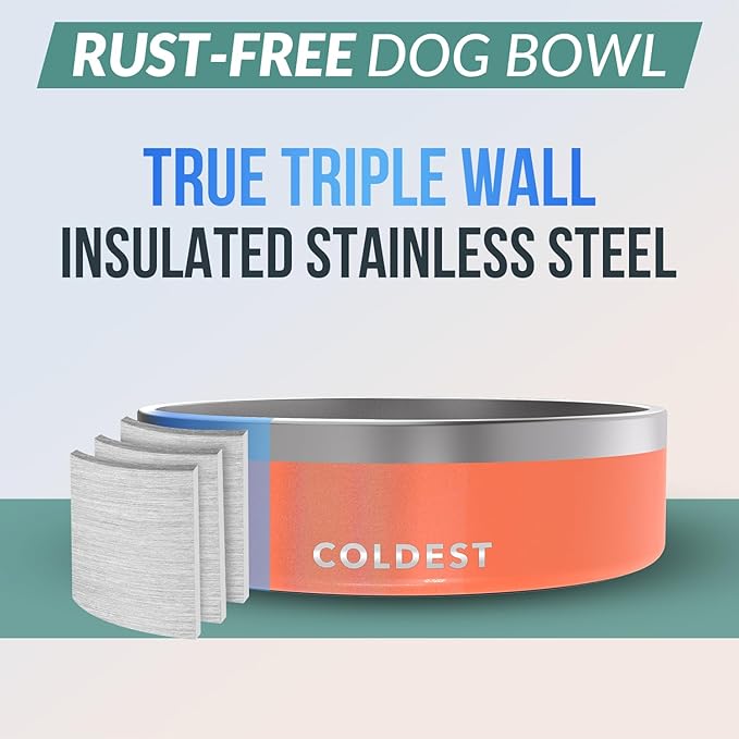 Coldest Dog Bowl - Anti Rust Metal, Non Slip, 3 Layers Insulated Stainless Steel Dog Bowls - Spill Proof & Heavy Duty - Water Bowl for Dogs, Cats & Pets, Dish Washer Safe (42 oz,Candy Red Glitter)