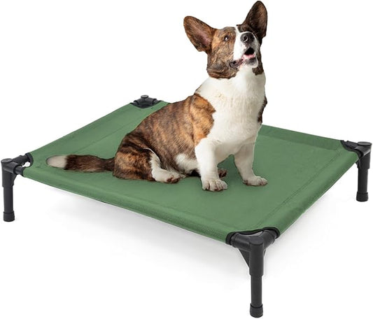 Elevated Dog Bed for Small Dogs, Raised Dog Cot Beds Fits Up to 150 LBs, Heavy Duty Pet Cots with Durable Supportive Teslin Recyclable Washable Mesh, Indoor & Outdoor Dog Bed, Green
