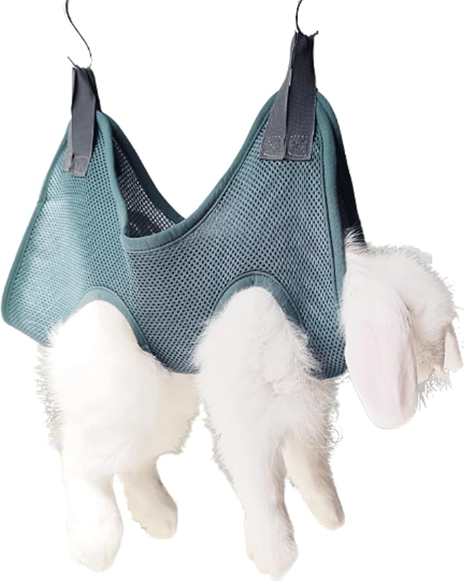 Rabbit Grooming Hammock with Safety Belt for Nail Clipping, Grooming, Bunny Bathing Bag for Nail Trimming, Cat Claw Care Bag, Small Animal Grooming Harness (Grey,X-Small)