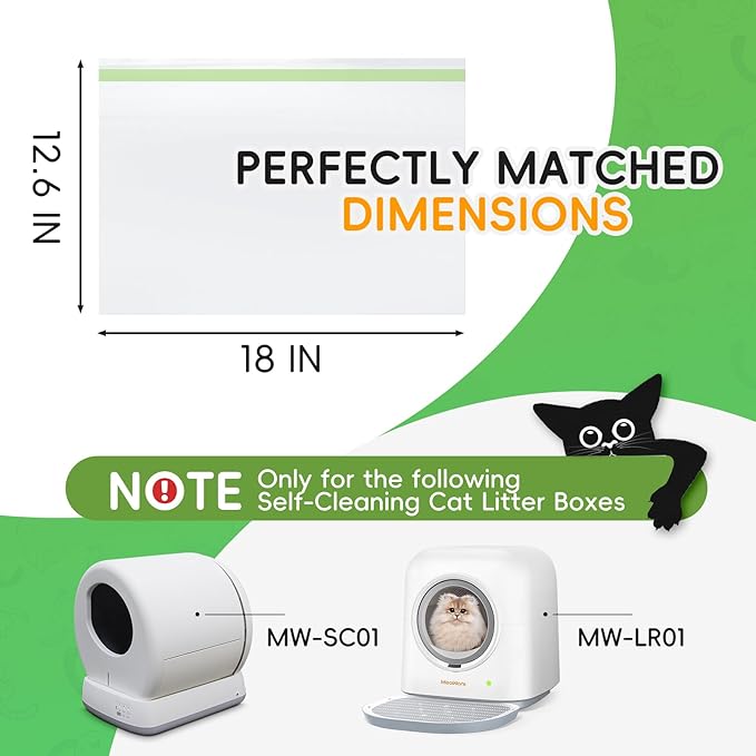 120 Pack Cat Litter Box Liners for Meo Want SC01, MW-SC02, MW-LR01,1.5 Mil Thick Drawstring Heavy Duty Leak-proof Disposable Smart Self-Cleaning Litter Box Robot Waste Drawer Trash Bags 18" x 12.6"