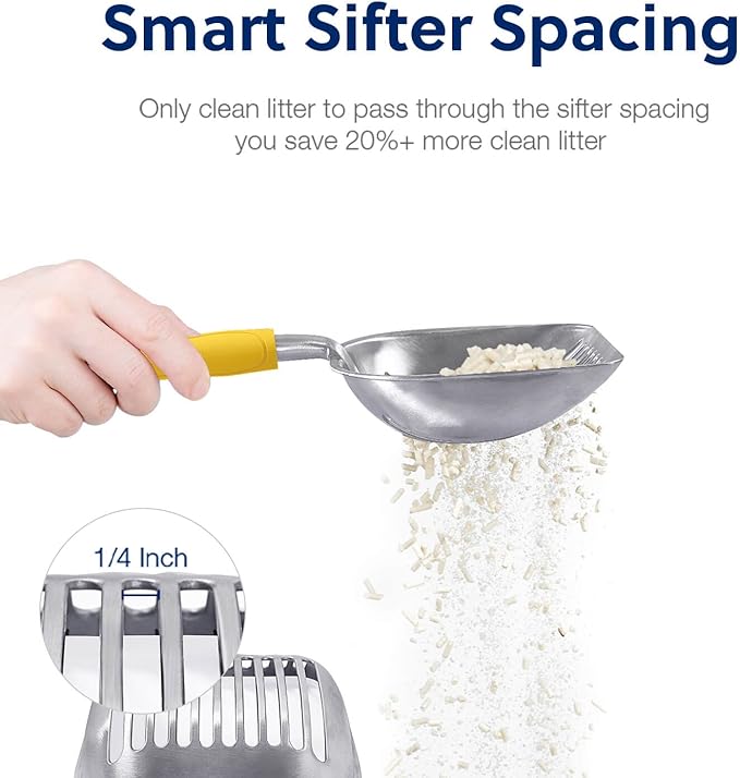 WePet Cat Litter Scoop, Aluminum Alloy Sifter, Kitty Metal Scooper, Deep Shovel, Long Handle, Poop Sifting, Kitten Pooper Lifter, Durable, Heavy Duty, for Litter Box