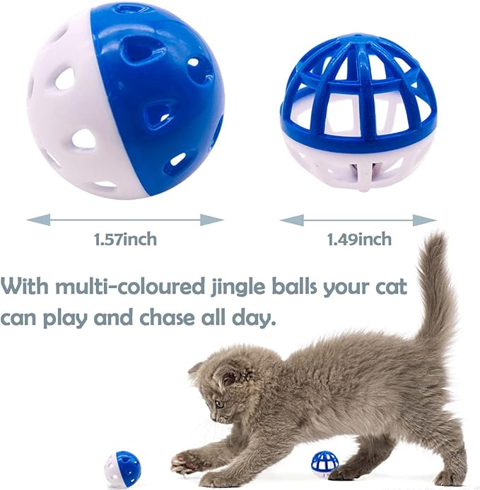 PET SHOW 20Pcs Cat Toy Balls with Bell Inside 1.57" 1.4" Plastic Kitten Chase Toys Jingle Bell Ball for Cat Indoor Training
