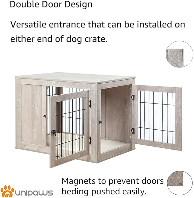 unipaws 36 Inch Furniture Style Dog Crate for Medium Dogs, Indoor Puppy Kennel with Door, Modern Decorative Wood Wire Pet Cage, Pretty Cute End Side Table Nightstand, Weathered Grey