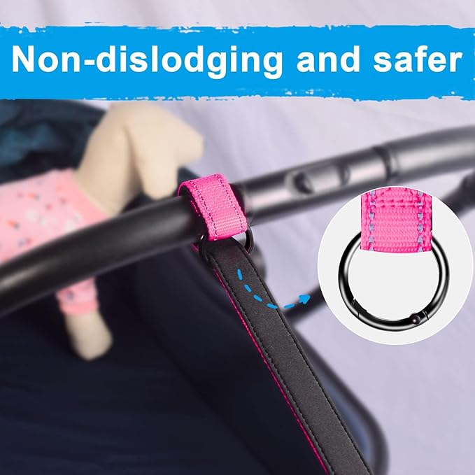 PetBonus 2 Packs Short Dog Leash, Safety Wrist Strap for Retractable Dog Leash, Reflective Design and Adjustable Soft Padded Handle, Extra Layer Security for Pet Stroller (Pink, Pink)