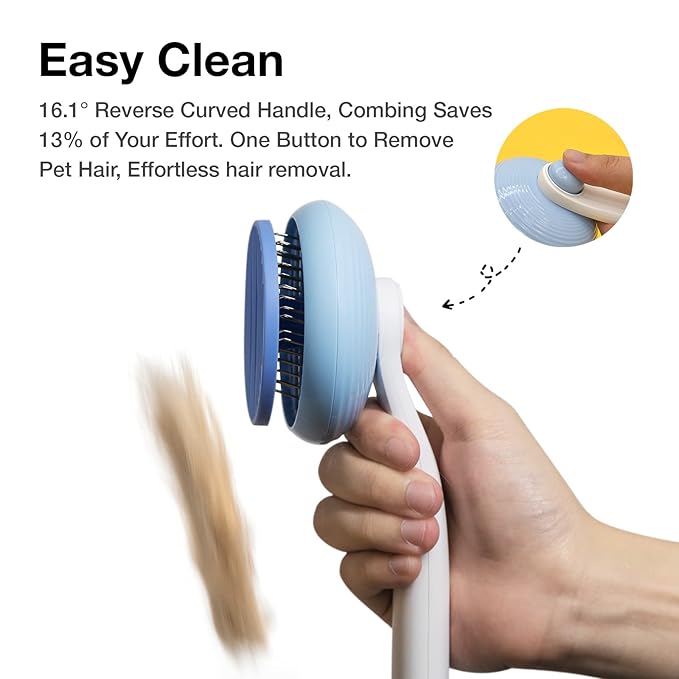 Self-Cleaning Slicker Brush for Pet Grooming: Removes Tangles, Loose Undercoat & Mats from Cats & Dogs (Blue)
