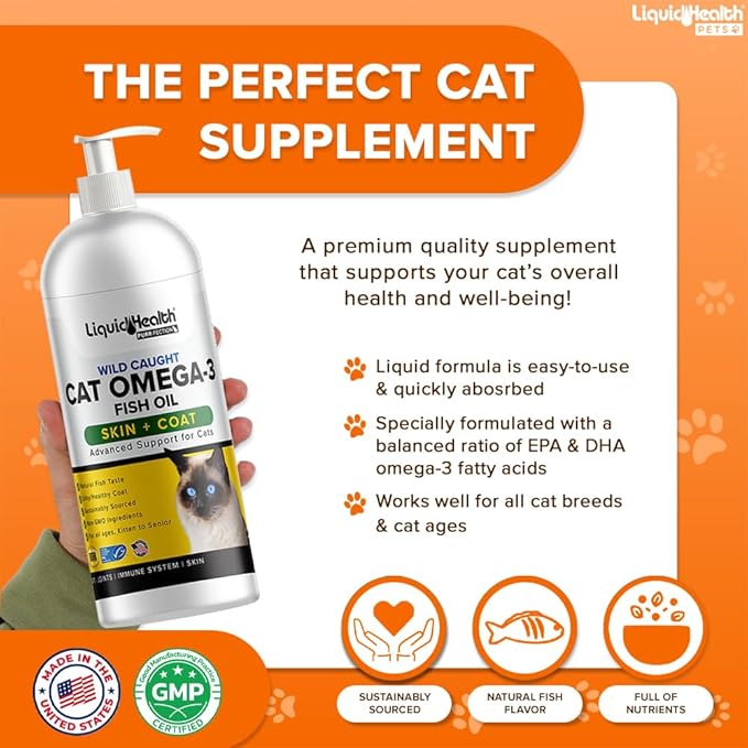 Liquid Health Pets Wild Caught Omega 3 Fish Oil for Cats - Liquid Omega 3 Supplement for Cats with EPA+DPA+DHA - Reduce Itching, Support Joint, Immunity, Brain, Heart Health - Made in the USA (2 Pack)
