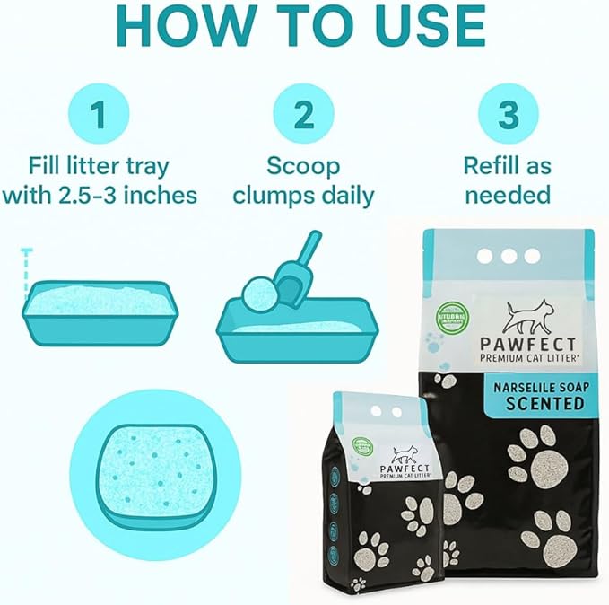 Marseille Soap Scented Cat Litter – 37.8 lb / 20L, Fast Clumping, Natural Odor Absorption, Lightweight Formula, Bonus Cleaning Tool Included, Made with Turkish White Bentonite