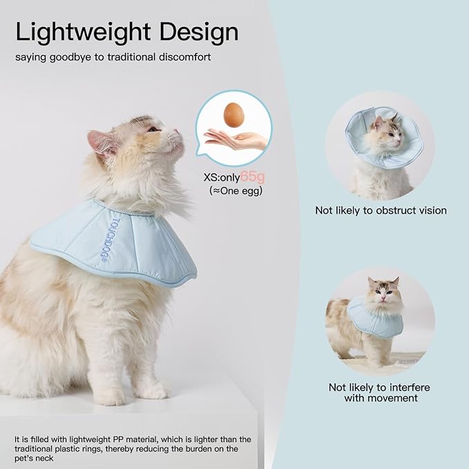Touchdog Foldable Dog Cone Collar for Cats & Dogs - Adjustable Soft Recovery Collar with Waterproof PU Coating, Lightweight Design, 24.5cm/9.6in Wide Barrier (Blue, S)