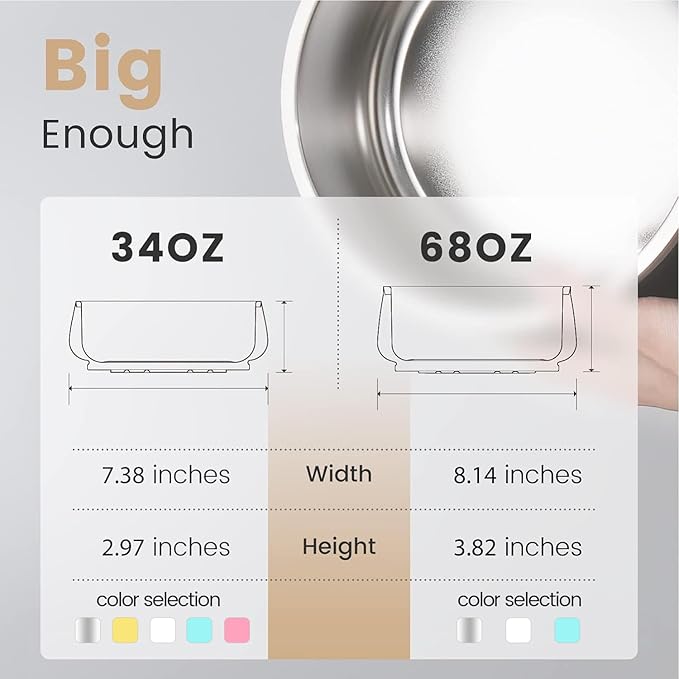 Pawaii Stainless Steel Dog Bowl with Non-Slip Rubber Base & Double Wall Insulation - Durable Design | Includes ID Tag | Dishwasher Safe Food & Water Bowl for All Dogs (68oz)