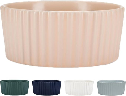 Waggo Ripple Ceramic Dog Bowl for Medium and Large Breeds - Modern with Matte Finish, Heavyweight Durable Pet Food and Water Dish Crock, Dishwasher Safe(Medium, Rose)