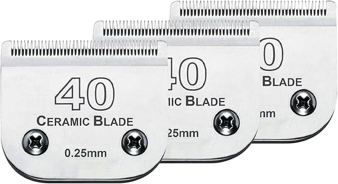 Audoc 3Pcs 40 Blade Dog Grooming Clipper Replacement Blades Compatible with Wahl/Oster Dog Clippers,Detachable Ceramic Blade & Stainless Steel Blade,Size 40 Cut Length 1/100"(0.25mm)