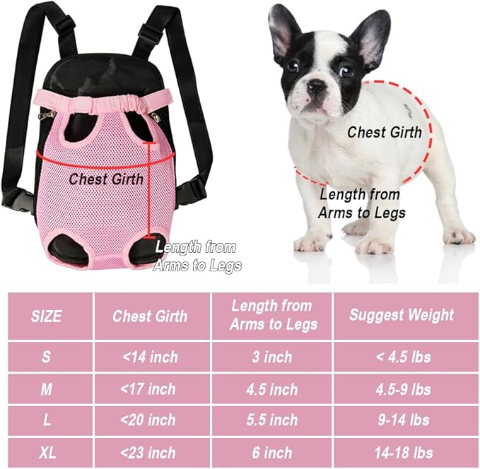FEimaX Dog Carrier Backpack Pet Legs Out Front Cat Travel Bag, Adjustable Puppy Backpacks Carriers Hands-Free for Small Medium Dogs Cats Hiking Traveling Camping Daily Walking (Large, Pink)