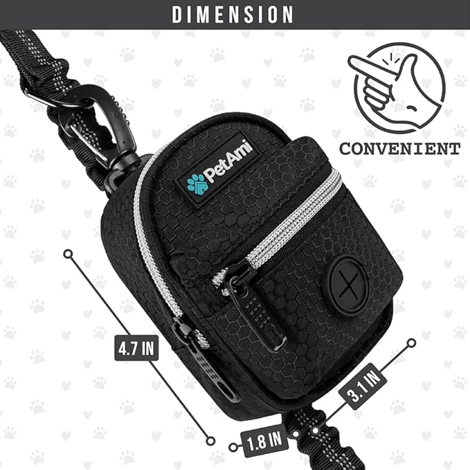 PetAmi Dog Poop Bag Holder for Leash, Dog Pet Waste Bag Dispenser For Poop With Clip For Doggie Puppy Walking Accessories Travel Camping, Dog Treat Pouch Supplies Must Have With Doggy Bag Roll, Black