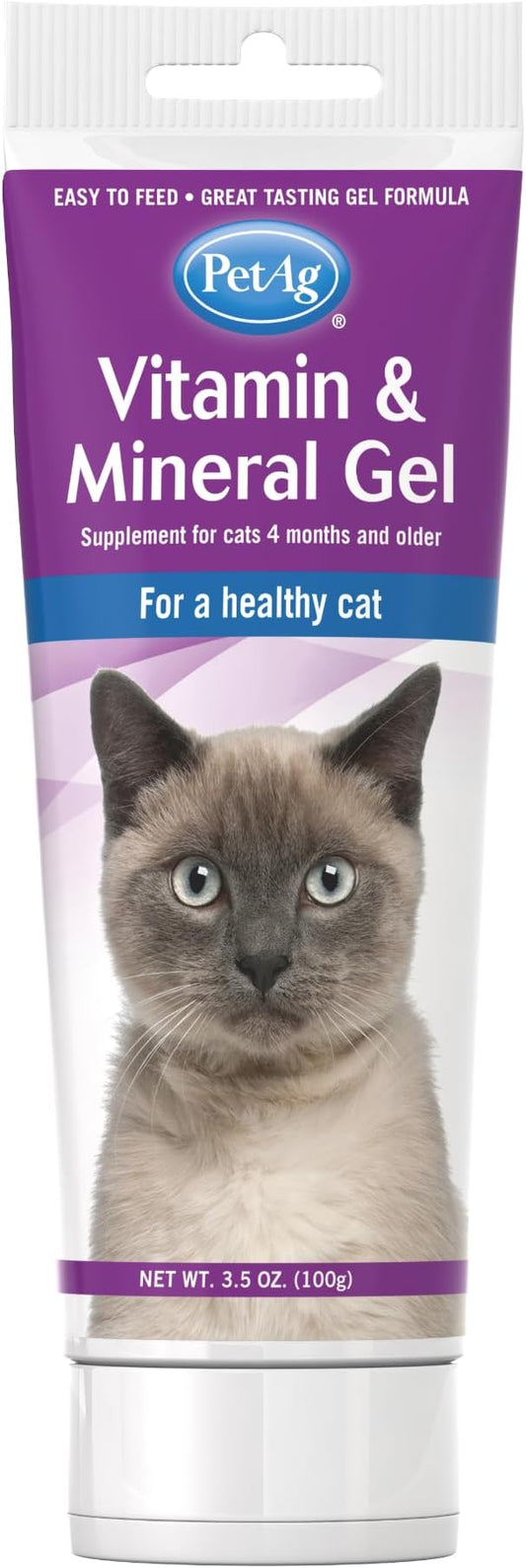 PetAg Vitamin & Mineral Gel Supplement for Cats - 3.5 oz - Provides Basic Daily Vitamins & Minerals for Cats 4 Months and Older - Easy to Digest