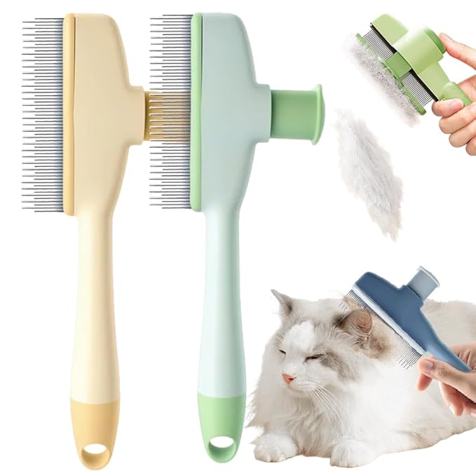 Pet Hair Removal Comb, 2025 New Flea Comb, Multifunctional Grooming Brush for Home Use, Portable Shedding Brush for Pet Owners (Yellow+Green)
