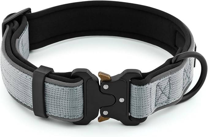 Plutus Pet Tactical Dog Collar, Reflective, Adjustable Heavy Duty Dog Collar, Soft Padded and Comfortable, for Small Medium and Large Dogs (Gray, XL)