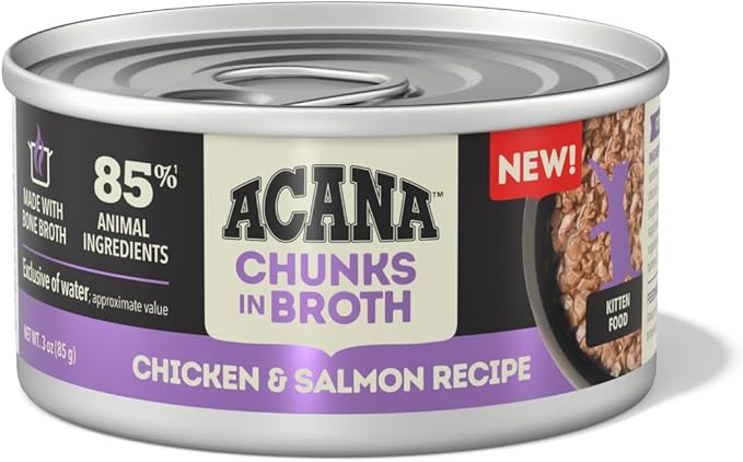 ACANA Chunks in Broth Wet Cat Food Chicken & Salmon Recipe for Kittens 3oz Cans (12 Count)