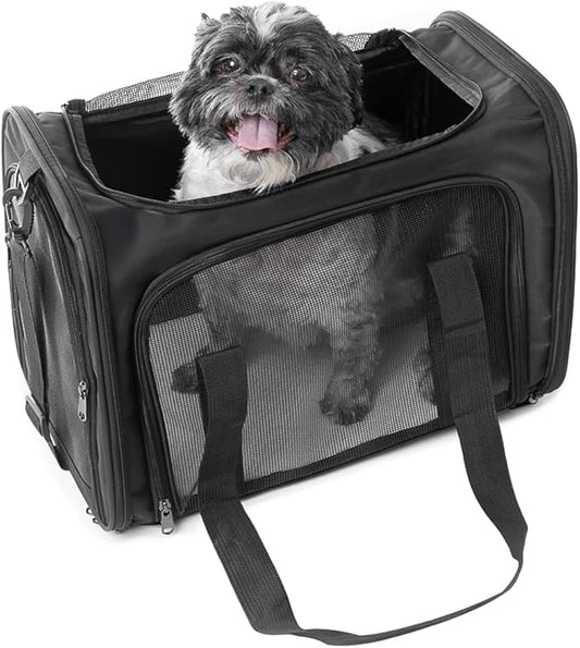 17.5" Pet Travel Carrier Bag - Collapsible Cat & Dog Carrier - Breathable, Durable & Spacious - Fits Small and Medium Pets up to 15lbs - Pet Travel Bag by Tebon