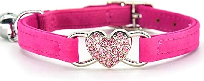 CHUKCHI Heart Bling Cat Collar with Safety Belt and Bell 8-11 Inches