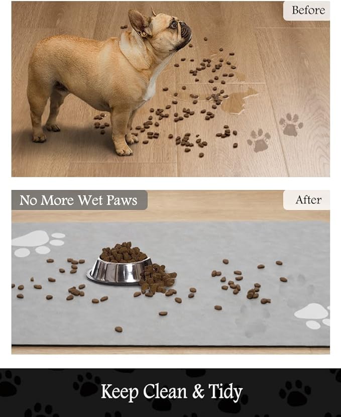 Pet Feeding Mat-Absorbent Dog Mat for Food and Water Bowl-No Stains Quick Dry Water Dispenser Mat-Dog Accessories Pet Supplies-Bowl for Messy Drinkers（LIGHTGREY,12"x19"