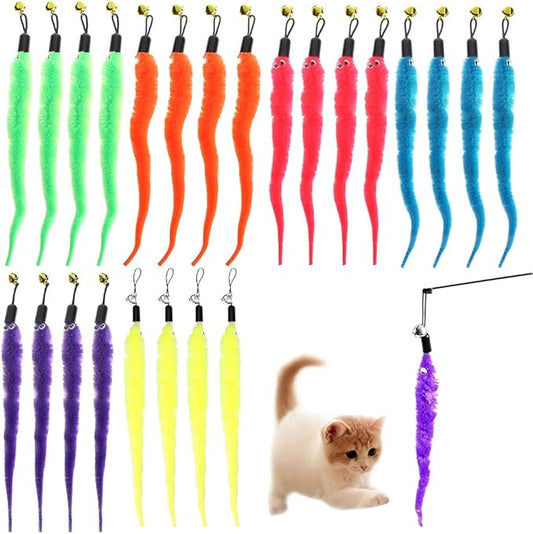 24 PCS Cat Worm Toy Refills Cat Wand Toy Replacement Interactive Wand Accessories Feather Worm Teaser Refills Attachment