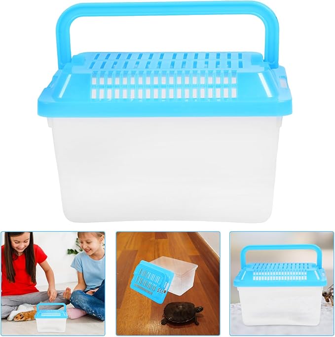 Plastic Turtle Fish Tank with Handle, Clear Aquarium Container for Small Pets, Tortoise Habitat, Goldfish Bowl, Reptile Transport Box, 5.11 X 3.54 X 3.54 Inch