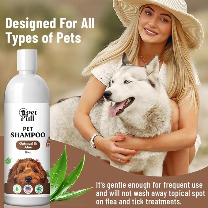 Pet Shampoo and Conditioner for Dogs and Cats - Plant-Based Dog Shampoo Cleanser - Pet Supplies for Pets - Sensitive Skin Dog Wash- Made in The USA (16 oz) (Oatmeal & Aloe, Shampoo)