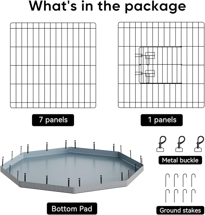 PJYuCien Dog Playpen, 8 Panels 24’’H Dog Pens Indoor with Bottom Pad, Metal Foldable Pet Puppy Exercise Fence Crate Kennel, Better for Small Animals,Grey