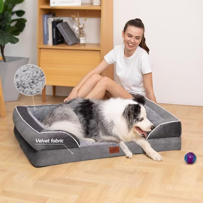 Comfort Expression Memory Foam Dog Beds, Orthopedic Dog Beds for Extra Large Dogs, Waterproof Dogs Beds Jumbo Breed, with Bolster & Removable Cover(Jumbo,Silver Grey)