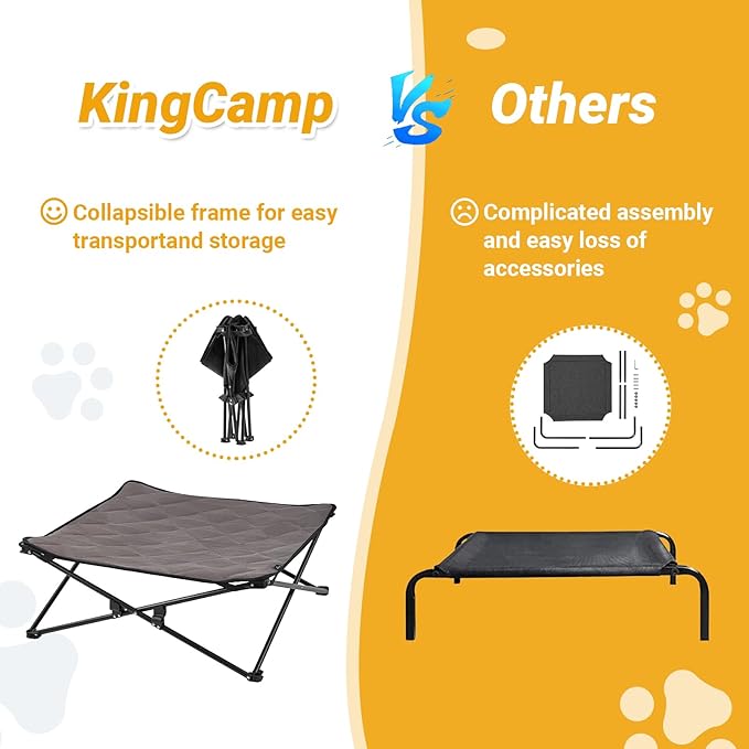 KingCamp Elevated Dog Bed for Medium Dogs, Raised Outdoor Indoor Portable Cooling Cot Lifted Pet Hammock off Ground with Washable Breathable Mesh & Frame with Non Slip Foot for Camping Backyard, Black