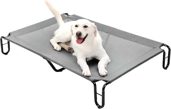 pettycare Elevated Outdoor Dog Bed - Dog Cots beds for Large Dogs XL, Waterproof Raised Dog Bed Easy to Assemble, Cooling Elevated Dog Bed with Teslin Mesh, Durable, Non Slip, Up to 85 lbs,Grey