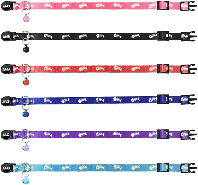 Personalized Breakaway Cat Collars Glow-in-The-Dark with ID Tag, Bell - Safety Quick - Release, Customizable for Female Male Kittens & Cats (Black)