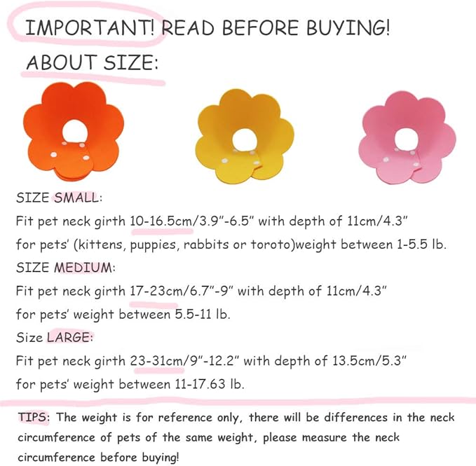 Cute Flower Recovery Collar - Adjustable M Size (2pcs), After Surgery Elizabethan Collar for Kittens, Cats, Puppies & Rabbits