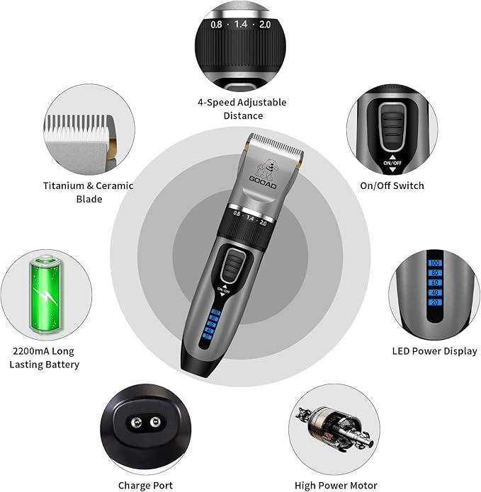 Cat Clippers, Professional Cat Grooming Kit, Cordless Cat Grooming Clippers for Thick Coats, Cat Hair Trimmer, Low Noise Cat Shaver Clippers, Quiet Pet Hair Clippers Tools for Cats Dogs (Gray)