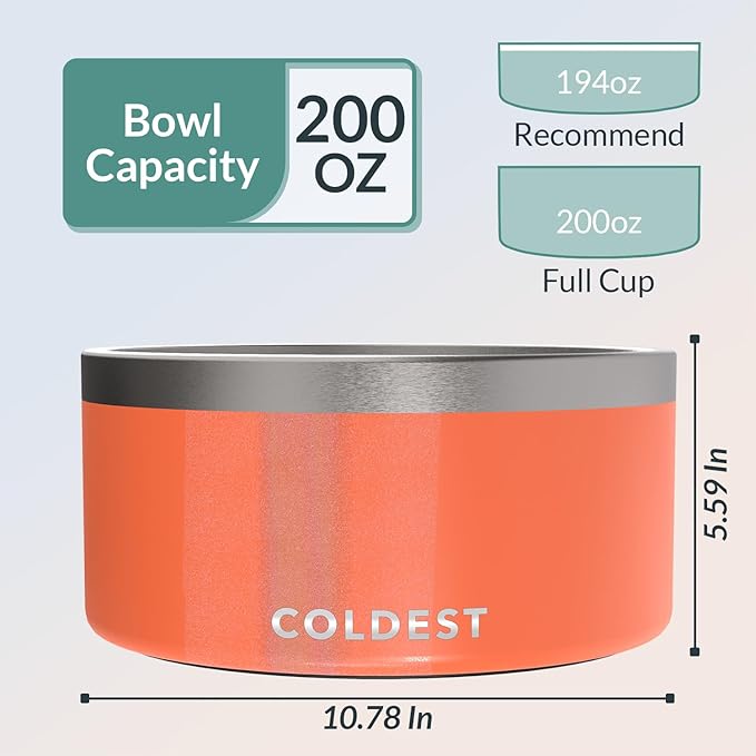 Coldest Dog Bowl - Anti Rust Metal, Non Slip, 3 Layers Insulated Stainless Steel Dog Bowls - Spill Proof & Heavy Duty - Water Bowl for Dogs, Cats & Pets, Dish Washer Safe (200 oz, Candy Red Glitter)