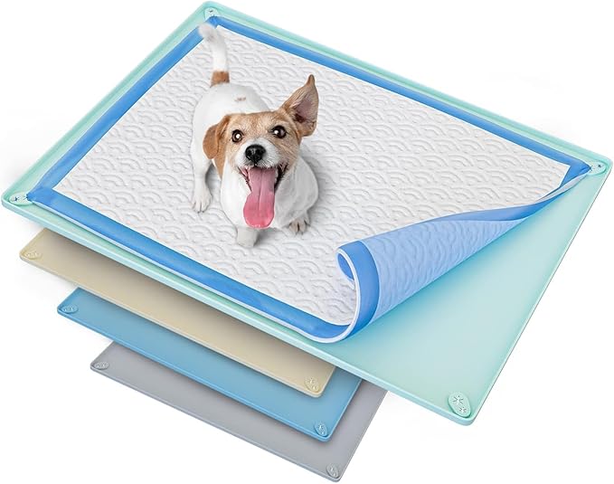 TidyFriend Dog Pee Pad Holder Tray Fits for 30” x 23” Pee Pads with Corner Lock Holes, Raised Edges, Non-Spill, Easy to Clean Silicone Dog Potty Tray Holder, For Indoor Floor Protection (Turquoise)