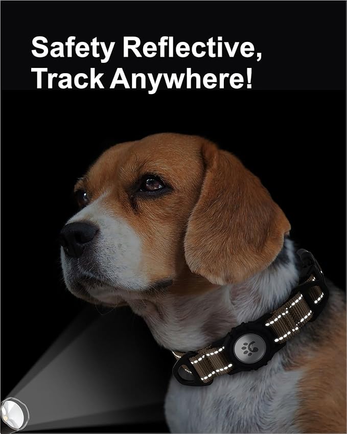 TagME Airtag Dog Collar,Waterproof Reflective Pet Collar with Airtag Holder,Soft Padded and Double D-Rings for Medium Dogs,Brown