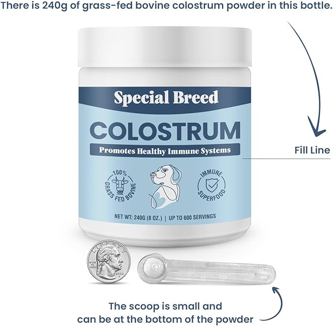 Special Breed Bovine Colostrum for Dogs and Cats, Immune Support Supplement for Allergy and Itch Relief, Grass Fed Colostrum Powder (240 Grams)