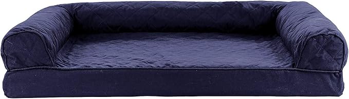 Furhaven Cooling Gel Dog Bed for Large/Medium Dogs w/ Removable Bolsters & Washable Cover, For Dogs Up to 55 lbs - Quilted Sofa - Navy (Blue), Large