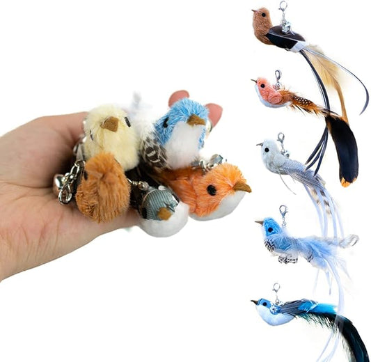 Leo's Paw Interactive Bird Simulation Cat Toy Set Realistic & Colorful with Feathers & Bells on Wand Stimulating Real-Life Flying Bird Impression for Hunting Exercise & Play (Replacement Birds 5 PCS)
