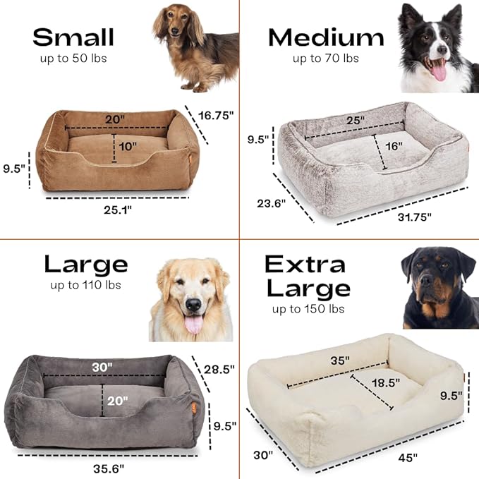 FUZI Luxury Aesthetic Dog Bed with Extra Cover for Medium Dogs, Washable Pet Couch, Pet Bed with Sides, Non-Slip Bottom, Soft & Durable Calming Bed, Faux Rabbit Fur, Medium 31.75x23.6x9.5 Light Brown