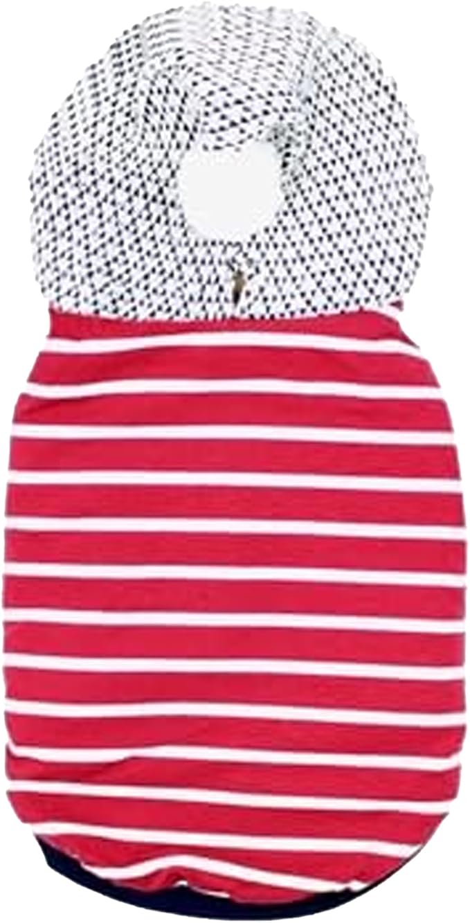 Parisian Pet Basic Dog Hoodie - Lightweight Red Striped Pom Pom Hoodie Sweatshirt - Pullover for Large Dogs with Leash Hole and Pockets - 3XL