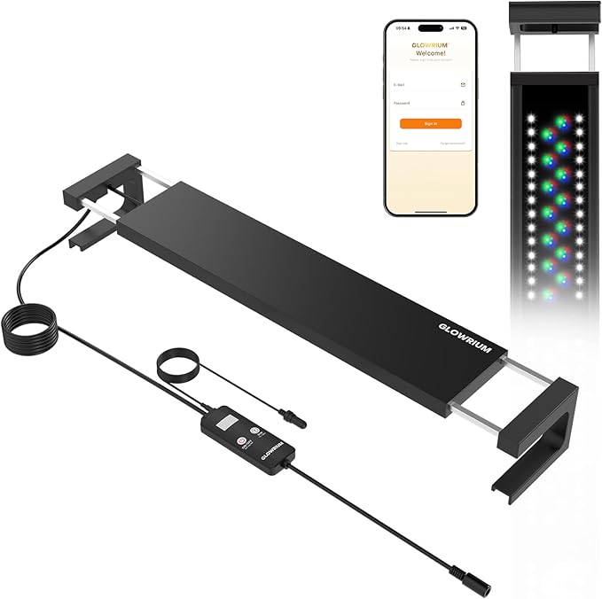 GLOWRIUM Smart Aquarium Light, Bluetooth + WiFi Dual Control Freshwater Fish Tank Light with App, Multi-preset Spectrum, Brightness Adjustable, Anti-Drop, Real Time Water Temperature Sensor (36-48 in)